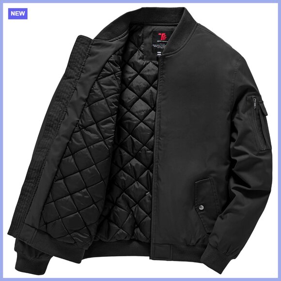 Men's Windproof Bomber Jacket Water Resistant Quilted Winter Coat